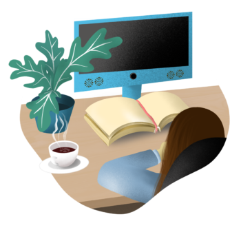 An English student is watch english video on her computer chatsifieds easy english