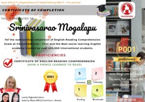 Chatsifieds English reading Certificate
