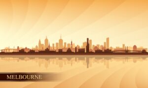 Melbourne city skyline silhouette background