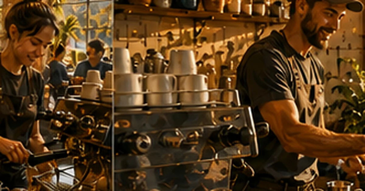 Warm illustrated Australian coffee scene for the 1645 Coffee Roasters learning story in Glynde, Adelaide, SA