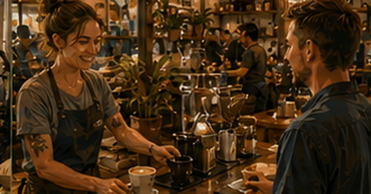 Warm illustrated Australian coffee scene for the Aussie Coffee Roasters learning story in Canning Vale, WA
