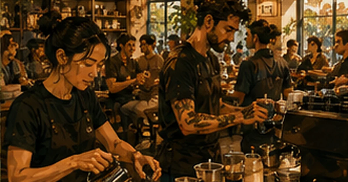 Illustrated Australian coffee scene for Axil Coffee Roasters