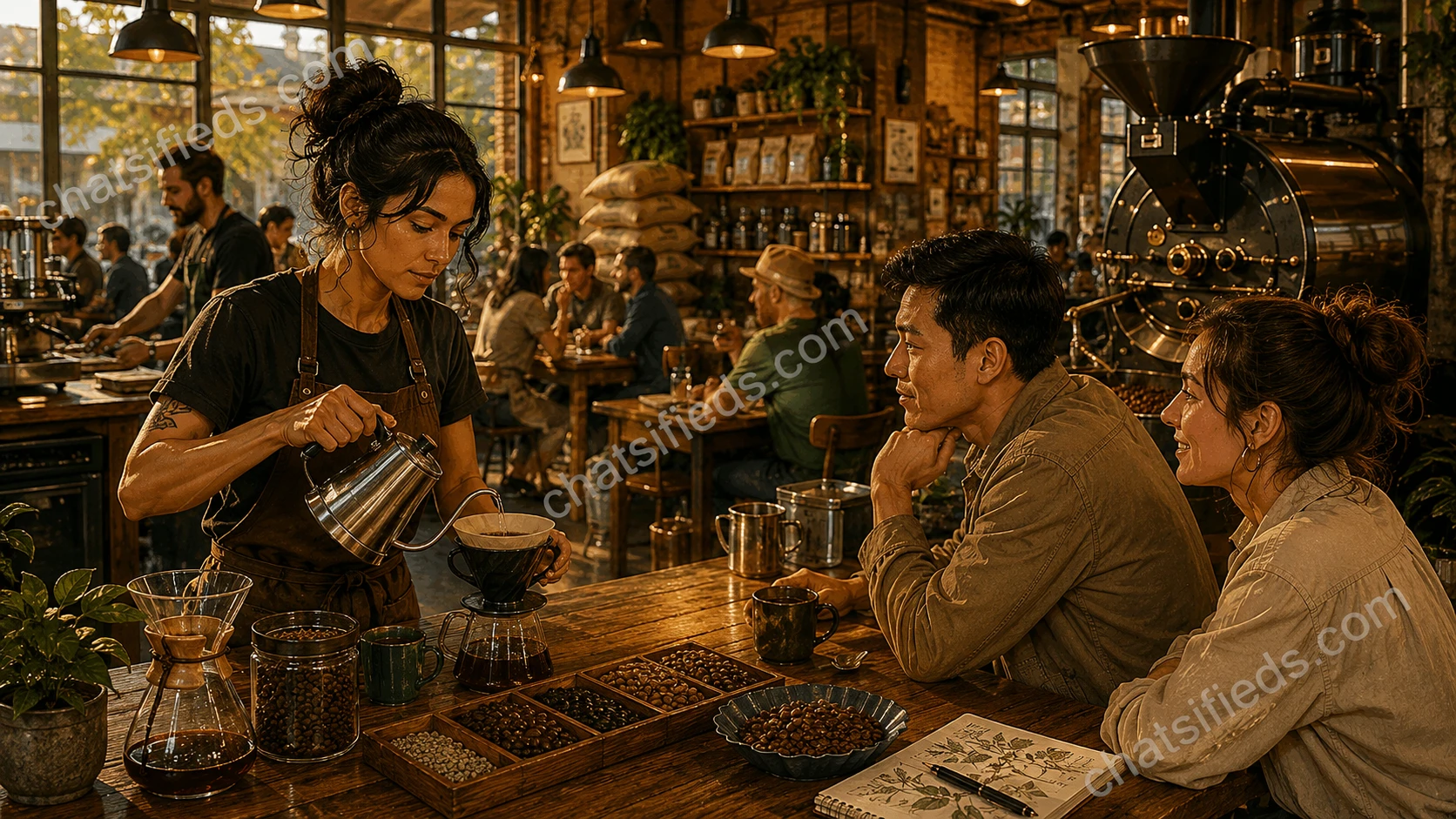 Warm illustrated Australian coffee scene for the Bean Culture learning story in Mitchell, ACT