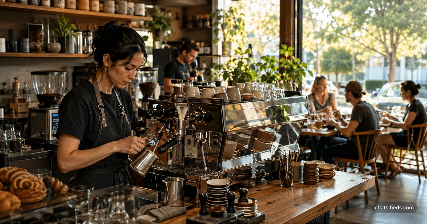 Warm illustrated Australian coffee scene for the Blackstar Coffee Roasters learning story in West End, Brisbane, QLD