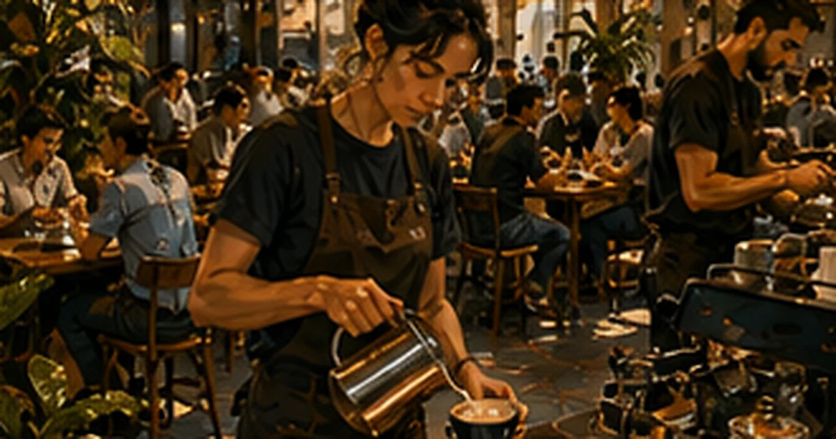 Warm illustrated Australian coffee scene for the Cosmorex Coffee learning story in Fyshwick, ACT
