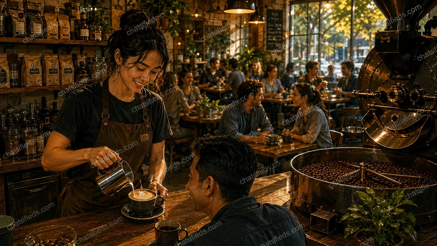 Warm illustrated Australian coffee scene for the De Groot Coffee Company learning story in Port Elliot, SA