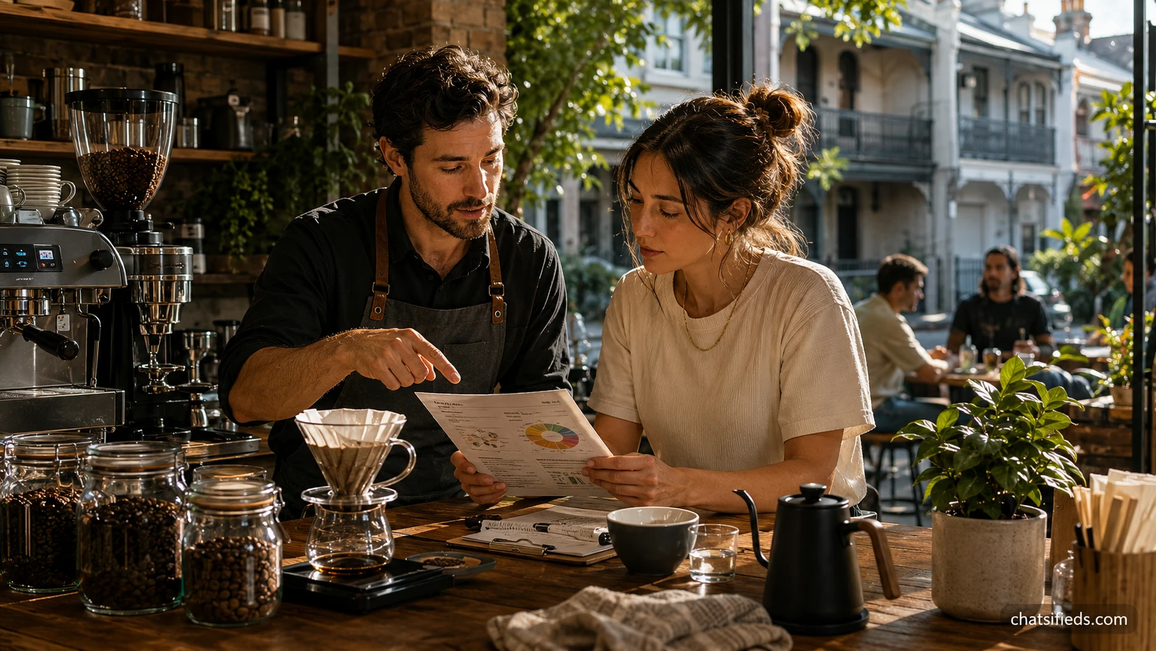 Illustrated Australian coffee scene for Industry Beans