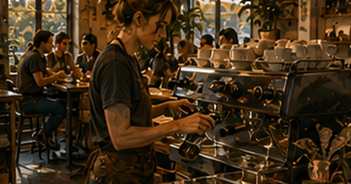 Warm illustrated Australian coffee scene for the Leaping Goat Coffee learning story in Tasmania, TAS