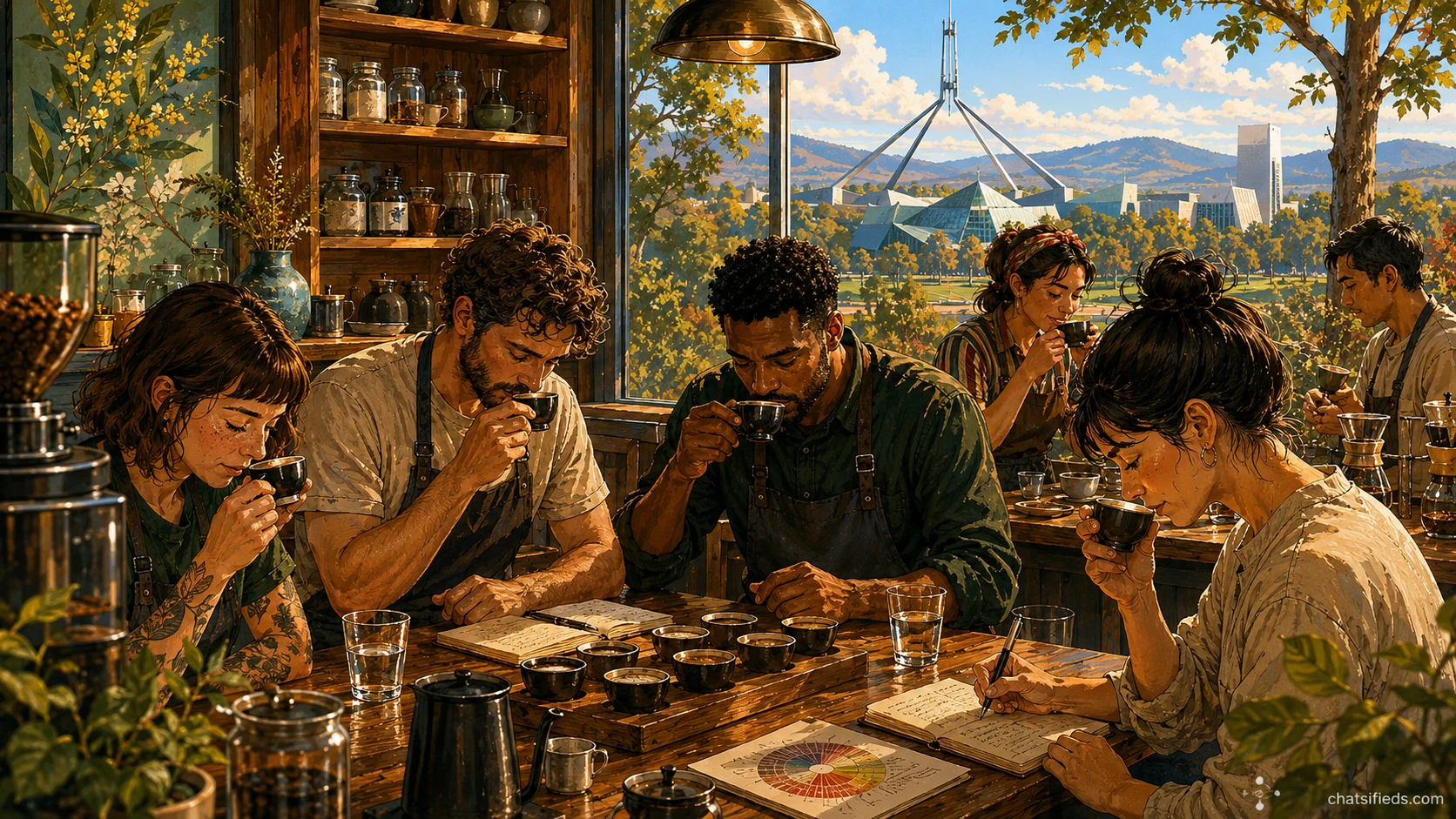 Illustrated Australian coffee scene for Lonsdale Street Roasters