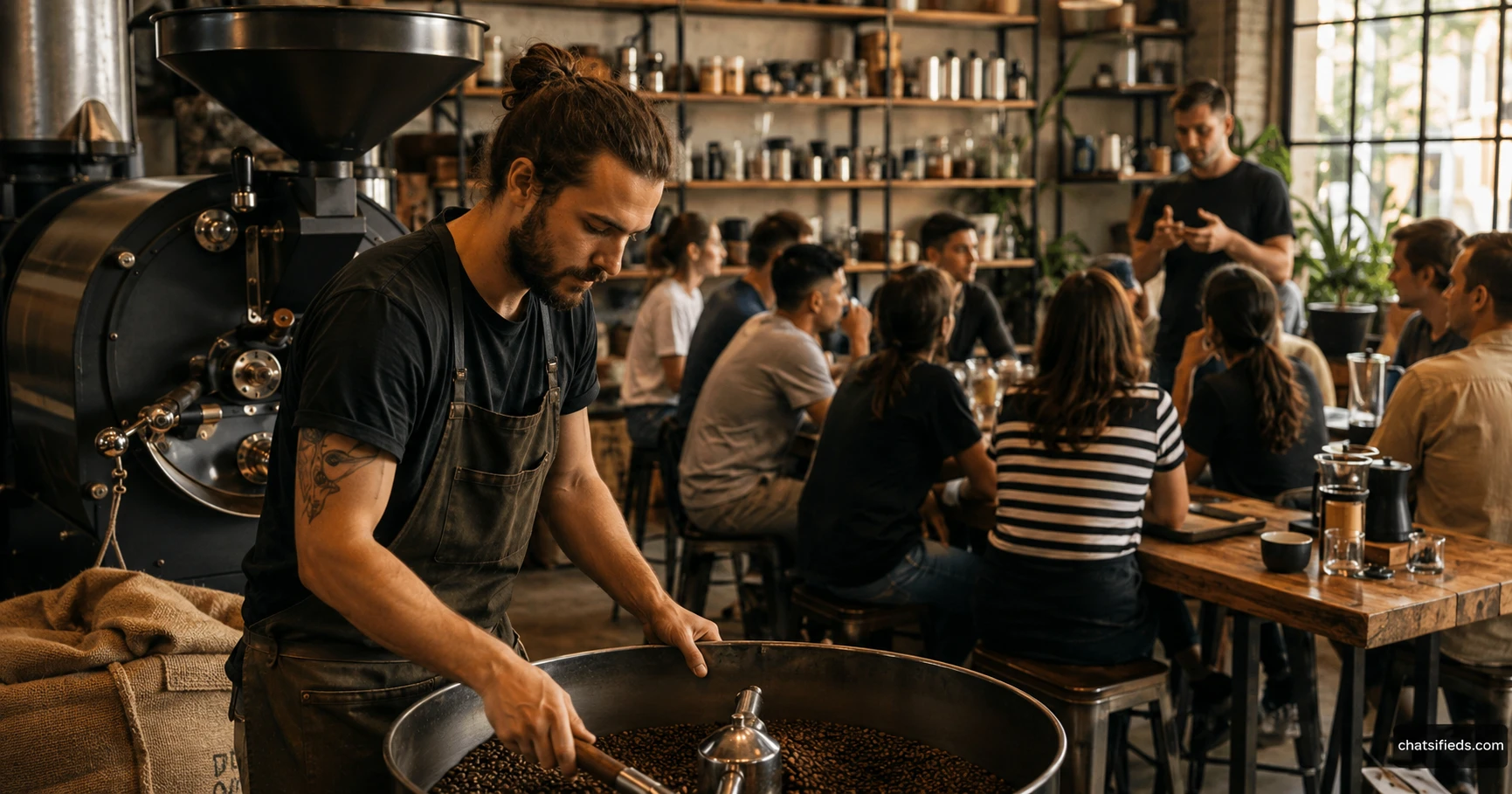 Warm illustrated Australian coffee scene for the Parallel Roasters learning story in Gold Coast, QLD
