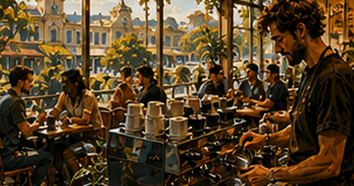 Warm illustrated Australian coffee scene for the Rio Coffee learning story in Stepney, Adelaide, SA