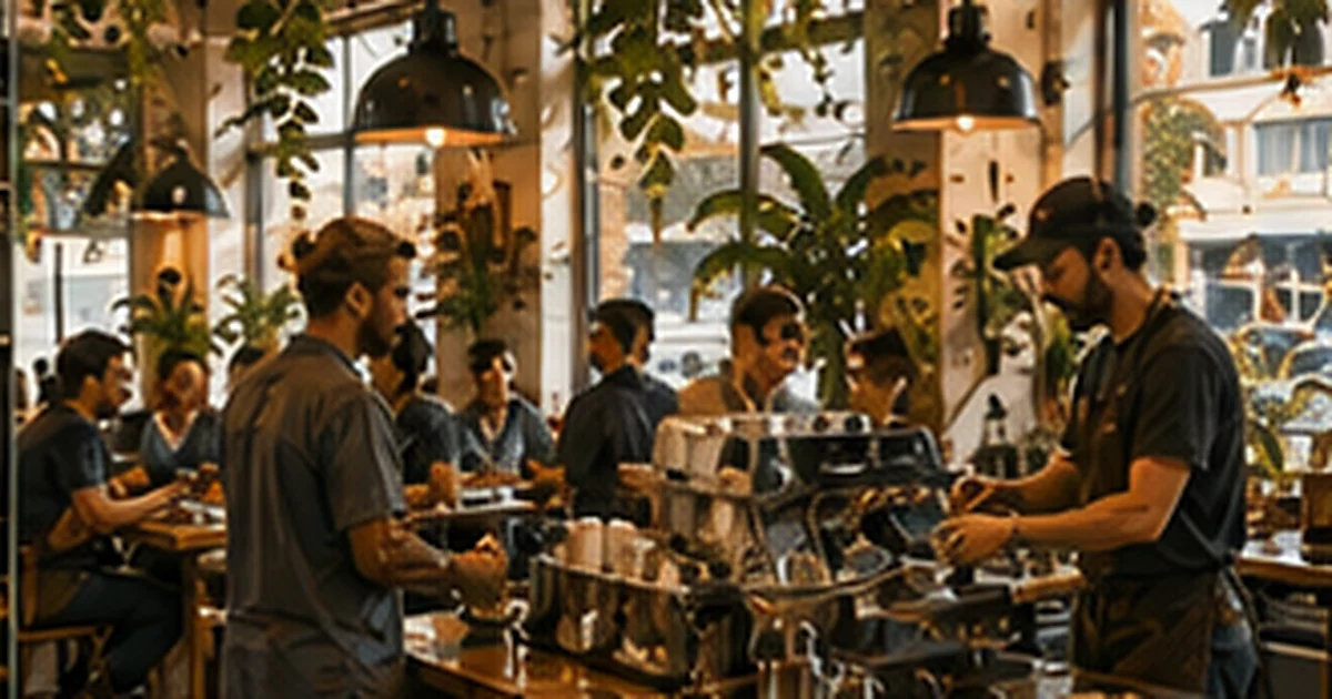 Warm illustrated Australian coffee scene for the Stitch Coffee learning story in Sydney, NSW