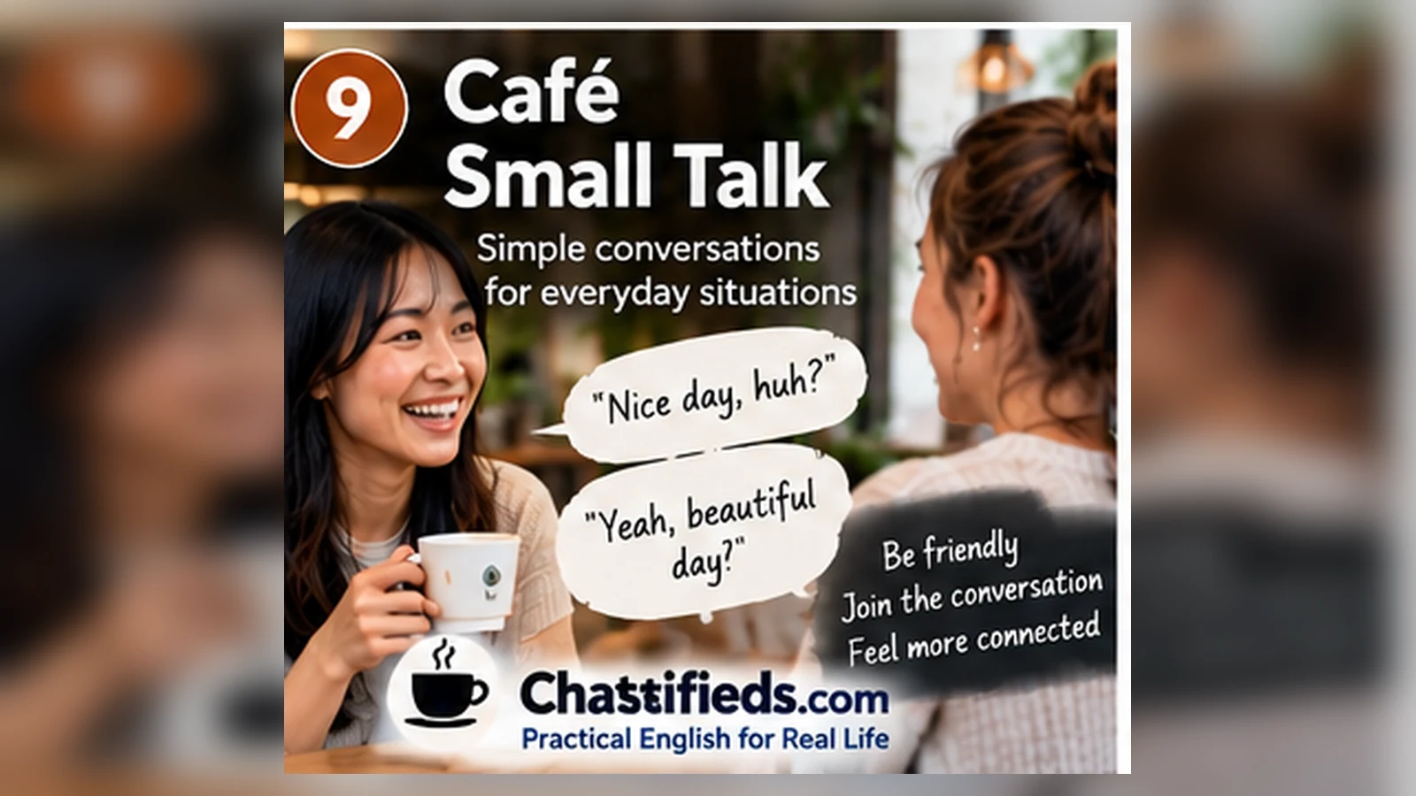 Café Small Talk Coffee English collection by Chatsifieds.com Two people having friendly small talk in an Australian café with practical English from Chatsifieds.com